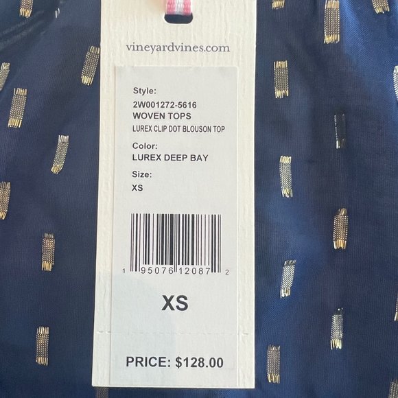 Vinyard Vines NWT navy blue and gold top blouse XS Lurex deep bay - Picture 8 of 9